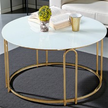 Lenka Orta Sehpa Yuvarlak Gold Metal Beyaz Temperli Cam- Sedaş-Lenka-Orta-Gold