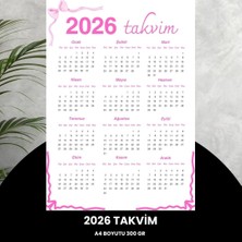 Durukar Takvim 2026 Premium A4 300 gr Dijital Baskı Pembe