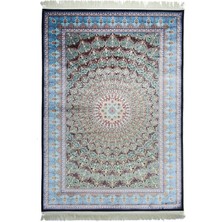 Kilim Co. Klasik Desenli Turkuaz Renk Bambu Halı