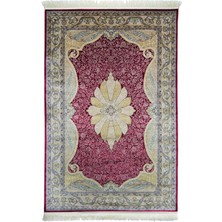Kilim Co. Klasik Madalyon Desenli Kırmızı ve Bej Renk Bambu Halı