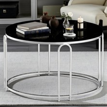 Lenka Orta Sehpa Yuvarlak Siyah Aynalı Temperli (Kırılmaz) Cam Gümüş Metal - Sedaş-Lenka-Orta-Gümüş