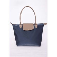 DMC Çift Renkli Deri Kapaklı El & Omuz Çantası Lacivert