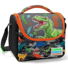 Skygo Siyah Turuncu Yeşil Dinazor Baskılı Erkek Çocuk Beslenme Çantası