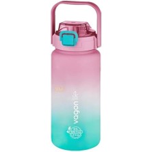 Skygo 1500ML Pipetli/pipetsiz Kullanım Kulplu Askılı Çift Renkli Tritan Motivasyon Matarası (Pembe-Mavi)