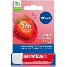 Skygo Nivea Dudak Bakım Kremi ve Dudak Parlatıcı 4.8gr, Çilek Kokusu, 24 Saat Nemlendirici, Hafif Kırmızı Işıltı
