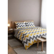 More Home Tek  Kişilik Lastikli Çarşaflı  Nevresim Takımı  zikzaklı  Sarı  Gri  Beyaz Andrazit