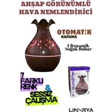 Linarya Ahşap Görünümlü Aroma Hava Nemlendirici 130 ml Ultrasonik Soğuk Buhar Sessiz Rgb LED Otomatik