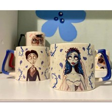 Mor Mürekkep Corpse Bride (Ölü Gelin) Emily ve Victor 2li Halloween Özel Çift Kupa Bardak Kahve Fincanı