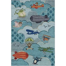 Nicoya Bulut Desenli Mavi Polyester ve Pamuklu Kaydırmaz Tabanlı Yıkanabilir Dijital Baskı Çocu