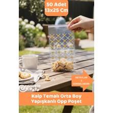 İstisna 50 Adet Kalp Temalı 13X25 cm Kendinden Yapışkanlı Opp Poşet