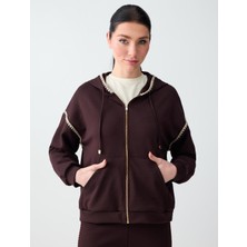 Jimmy Key Acı Kahve Cep Detaylı Kapüşonlu Modal Örme Ceket