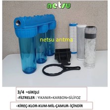 Netsu 3/4 girişli-Daire, Bina Girişi Su Arıtma Cihazı, Silifozlu 3 lü Filtre Kabı ve Filtresi.