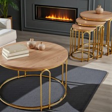 Lenka Zigon Orta Sehpa Takımı Yuvarlak Gold Metal 3+1 - Açık Ceviz Sedaş-Lenka-Zigon-Orta-Gold