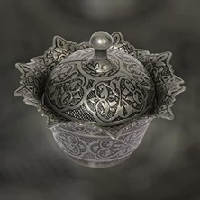 Kapaklı Metal Şekerlik – Osmanlı Motifli Gültaş Küçük Sunum Kasesi, Çikolata ve Lokum Kabı – Kahve Sunumları Için Dekoratif Şekerlik (Siyah)