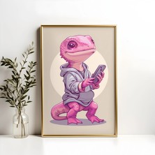 Ninastore Pembe Kertenkele Sanat Baskısı: Kapüşonlu Sweatshirtlü Yaramaz Kertenkele / Eğlenceli Yurt Odası Dek