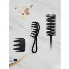 Gaman 3'lü Profesyonel Saç Tarağı Seti - Dolaşık Açıcı, Ayırma Uçlu ve Geniş Dişli Siyah Tarak