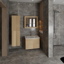 80 cm Mdf Banyo Dolap Seti  Alt Modül + Aynalı Üst Modül +Boy Dolabı