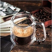 Çift Cidarlı Macchiato Bardak Seti, 2 Adet Çift Duvarlı Kulplu Kahve Bardağı, 250 ml Kahve Fincanı, Cam, Cappuccino, Latte, Çay, Dondurma, Bira Için