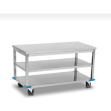 Çalışma Tezgahı , Hareketli , Alt Tablalı , Ara Raflı , Paslanmaz , Krom