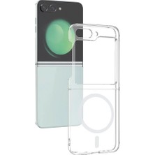 Vendas Samsung Galaxy Z Flip 5 Kamera Korumalı M-Safe Şarj Özellikli Şeffaf Zore London Sert PC Kapak