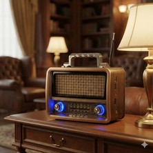 Dexxony Kahverengi Büyük Boy Elektrikli ve Şarjlı Nostaljik Radyo - Bluetooth Hoparlör