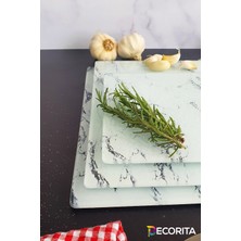 Feyza Design Şık Beyaz Mermer Desenli 3'lü Cam Kesme Takımı