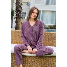 Aydoğan Kadın Fidan Kroşetalı Düğmeli Cepli Lila Pijama Takım 0739