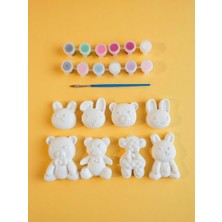 Tilekey Seramik Sevimli Hayvanlar 8’li Taş Boyama Seti – 12 Tüp Boya + Fırça Hediyeli