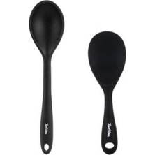 Feyza Design Füme Renkli 2'li Silikon Büyük Kaşık ve Pilav Kaşığı Seti