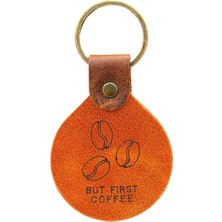 Pepuza Kahve Çekirdeği Logolu Hakiki Deri Anahtarlık