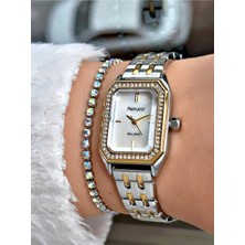 Ferrucci Dikdörtgen Taşlı Zarif Kasa Çelik Kadın Kol Saati+Bileklik Hediye