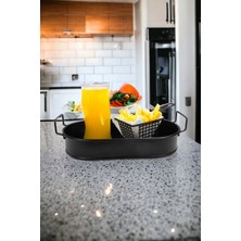 Reoona Metal Oval Sunum Tepsi 32X15X8 cm Siyah