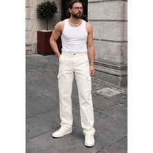 Comstar Erkek Günlük Kargo Cep Beyaz Baggy Pantolon
