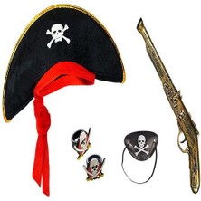 SHC4200 Korsan Şapkası + + Maske + 2 Adet Yüzük Kostüm Seti Çuk
