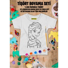 Elsa Desenli Çocuklar Için Tişört Boyama Seti Fırçalı Full Set