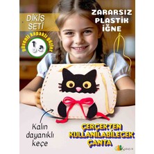 Kabajur Çocuklar Için Eğitici Geliştirici Keçe Çanta Dikiş Seti – Siyah Kedi Tasarımlı Çocuk Hobi Kiti, Sepette Kedi Çanta Dikiş Seti