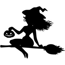 Ruselland Süpürgeli Cadı Duvar Dekor Sticker 40 x 32 cm
