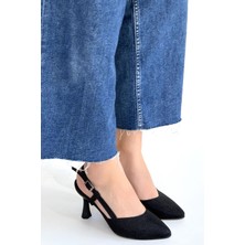 Shoegar Joga Siyah Saten Simli Topuklu Ayakkabı