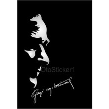 Ruselland Atatürk Silüeti ve Gazi Mustafa Kemal Imza Özel Yeni Stickeri Gri 32*10 cm