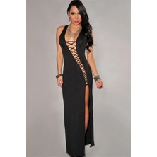 Liyuza B100839 Bağlamalı Seksi Uzun Elbise