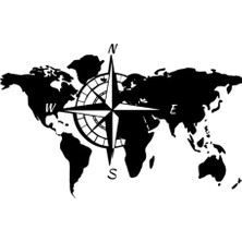 Ruselland Pusulalı Dünya Haritası Oto Özel Yeni Sticker Siyah 40 x 24 cm