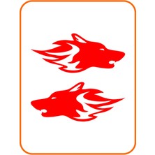 Ruselland Kurt Başı Tasarım Oto Cam Özel Yeni Sticker 2 Adet Sağ-Sol Kırmızı 20*9 cm