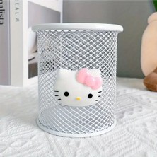 Ada Çanta Kırtasiye Hello Kitty Figürlü Masa Üstü Metal Yuvarlak Model Kalemlik Beyaz HK12223