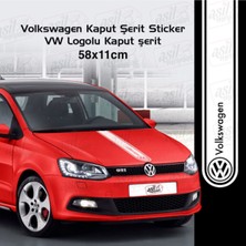 Ruselland Volkswagen Için Özel Yeni Uyumlu Aksesuar Oto Kaput Şerit Özel Yeni Sticker Vw Logolu Beyaz 58*11 cm