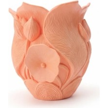 Machnera 3D Kabartmalı Çiçek Motifli Turuncu Dekoratif Vazo