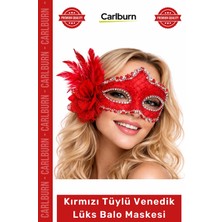 Carlburn #balomaskesi Kırmızı Tüylü Venedik Lüks Parti Kostüm Aksesuarı Gösterişli Şıklık Balo Maskesi