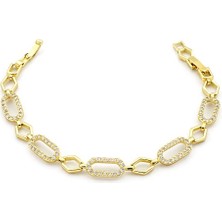 Brezza Lusso Jewelry Zirkon Oval Halka Zincir Kaplama Kadın Bileklik