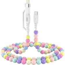 Xo NB-Q301 60W Akıllı Çip 2in 1 Type-C to Lightning / Type-C Renkli Boncuklu Hızlı Şarj Data Kablosu 1m