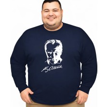 Sngl Erkek Büyük Beden Uzun Kollu Atatürk Baskılı T-Shirt 3xl 4xl 5xl 6xl 7xl 8xl 9xl