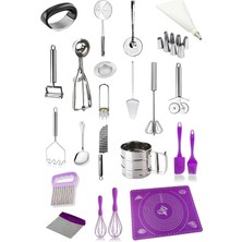 Feyza Design 22 Parça Mutfak Çeyiz Servis Maşa ve Pasta Seti, Pratik ve Şık Tasarım